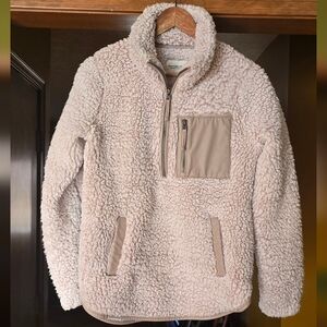 ABERCROMBIE & FITCH Sherpa Half Zip Small Cream Tan